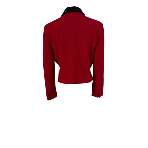 Vtg Lauren Ralph Lauren Red Cropped Blazer Open Front Petite Velvet Collar - Picture 6 of 10